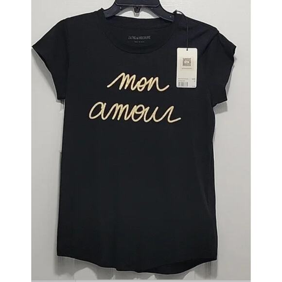 zadig and voltaire Skinny Short Sleeve Mon Amour Foil Tee M - Picture 1 of 7